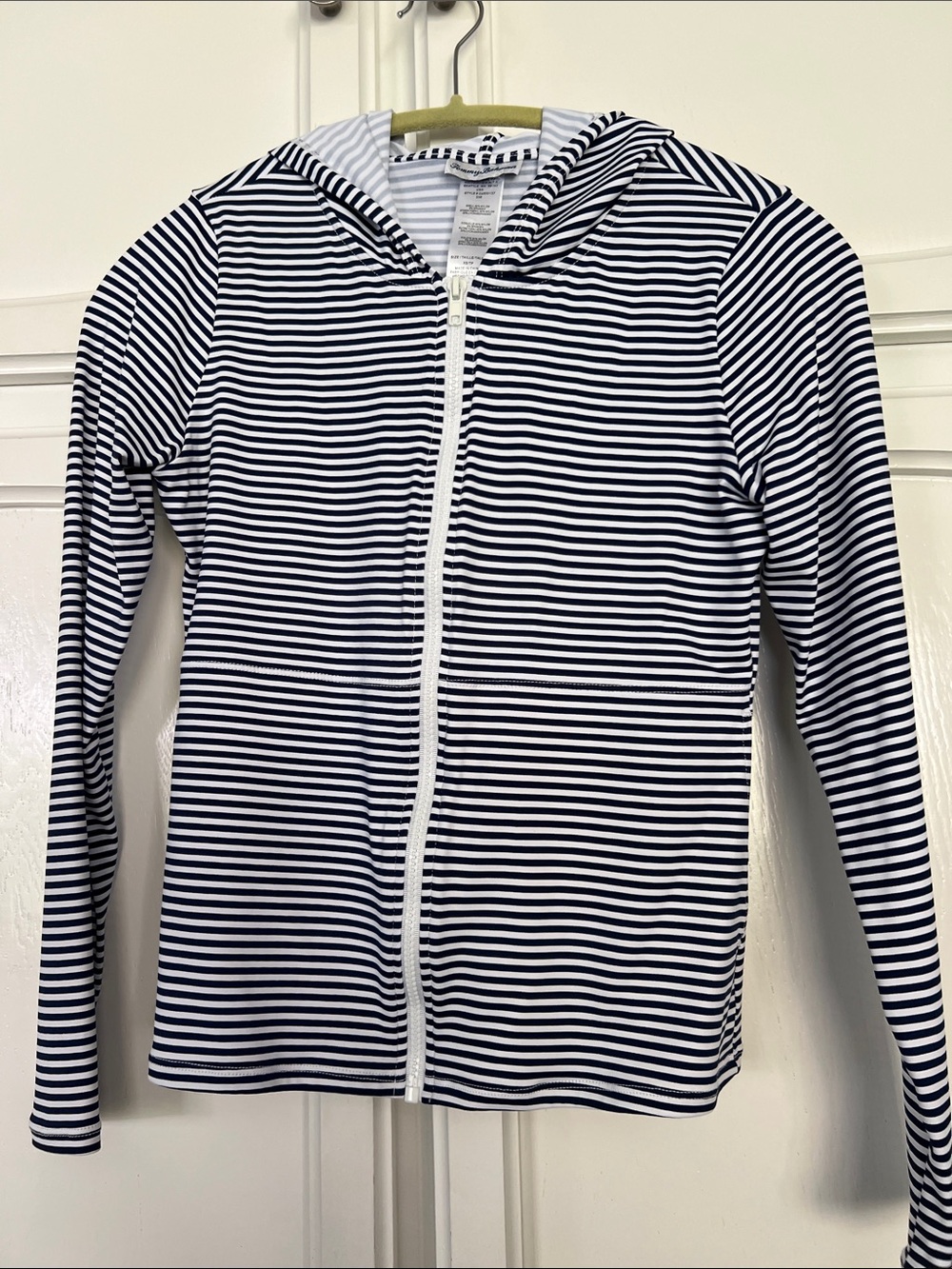 Tommy Bahama Navy & White Striped Women's Hooded Zip Shirt